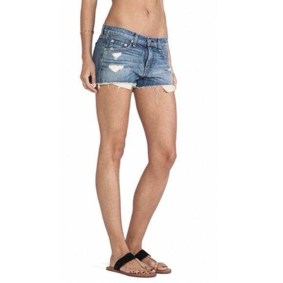 rag & bone / JEAN The Mila Short Moss w/ Holes Distressed Denim Cutoff Shorts 29 - Picture 4 of 12